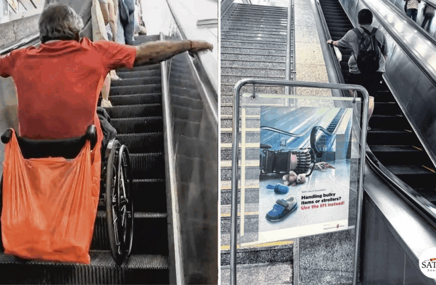 Elderly Man in Wheelchair Spotted Taking Risky Escalator Ride at Bugis MRT Station